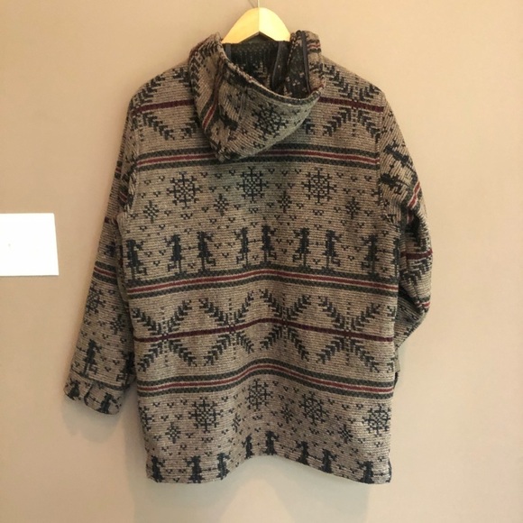Vintage Woolrich Wool Snowflake Print Brown Hooded‎ Coat Size Medium - Picture 6 of 8